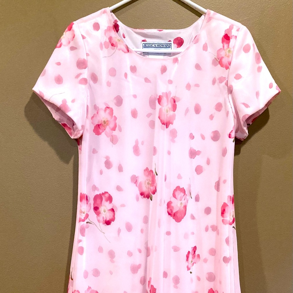 Vintage circa 1999 Pink Floral Dress with Sheer Overlay
